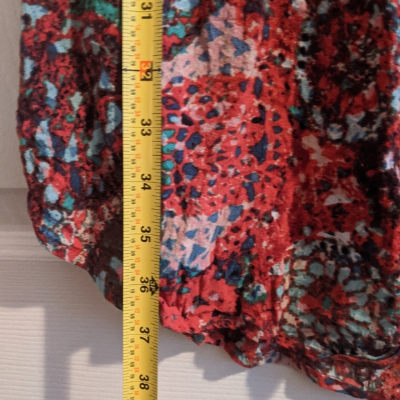 Red & Blue Patterned Mock Wrap Dress - Picture 5 of 5